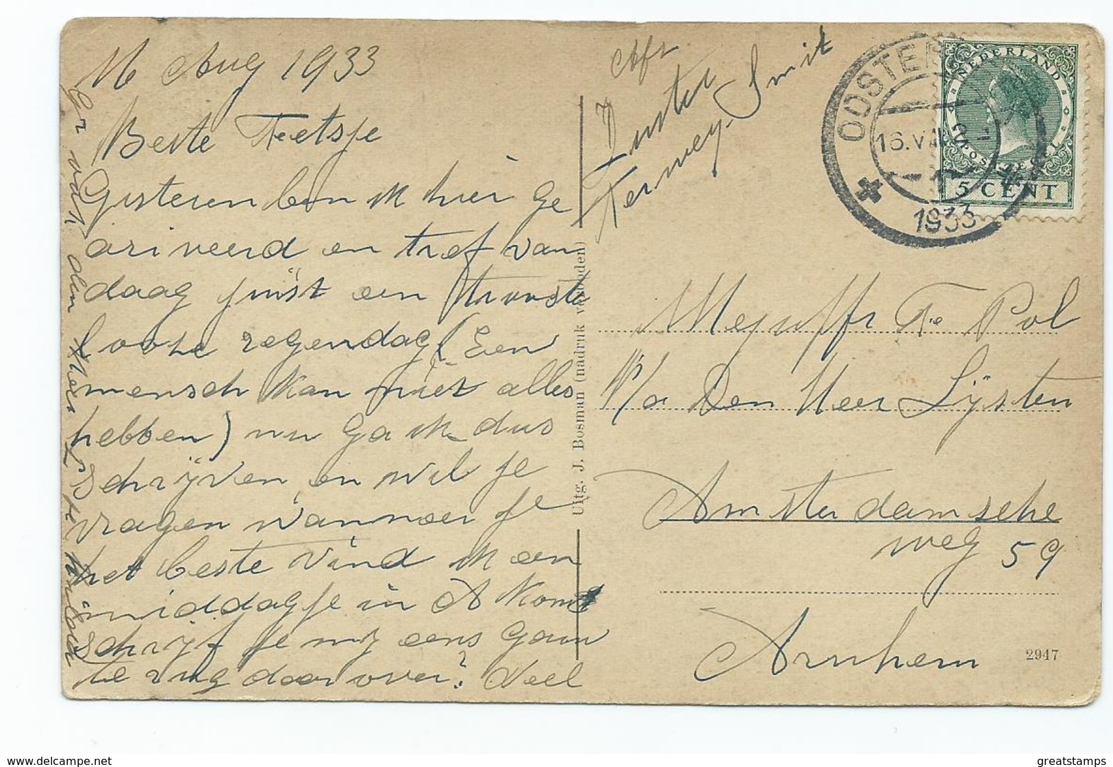 Netherlands Postcard Oosterbeek Posted 1933 - Oosterbeek