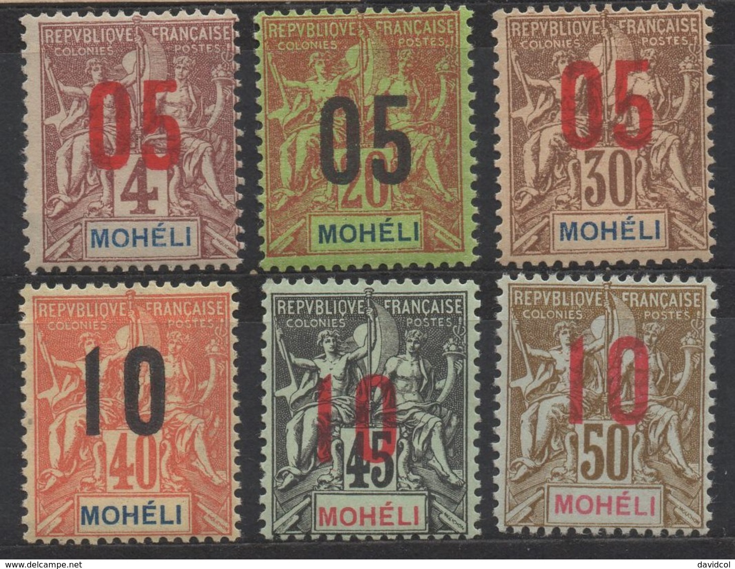 P826- MOHELI. 1912. SC#: 17-22 - MNG - SURCHARGED- NAVIGATION AND COMMERCE. SCV: US$ 17.00 - Ungebraucht