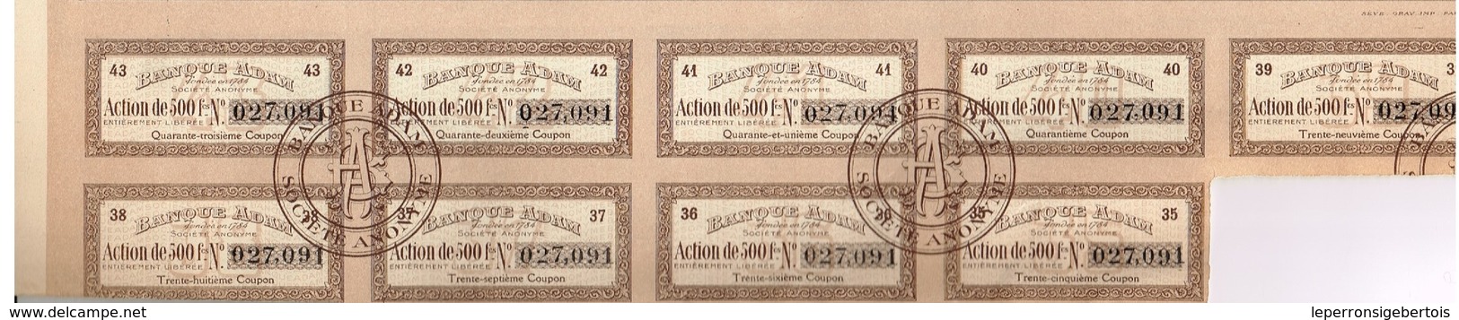 Action Ancienne - Banque Adam - Titre De 1920 - Banque & Assurance