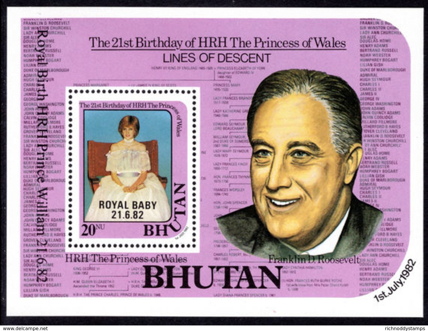 Bhutan 1982 Birth Of Prince William Set Souvenir Sheet Unmounted Mint. - Bhután