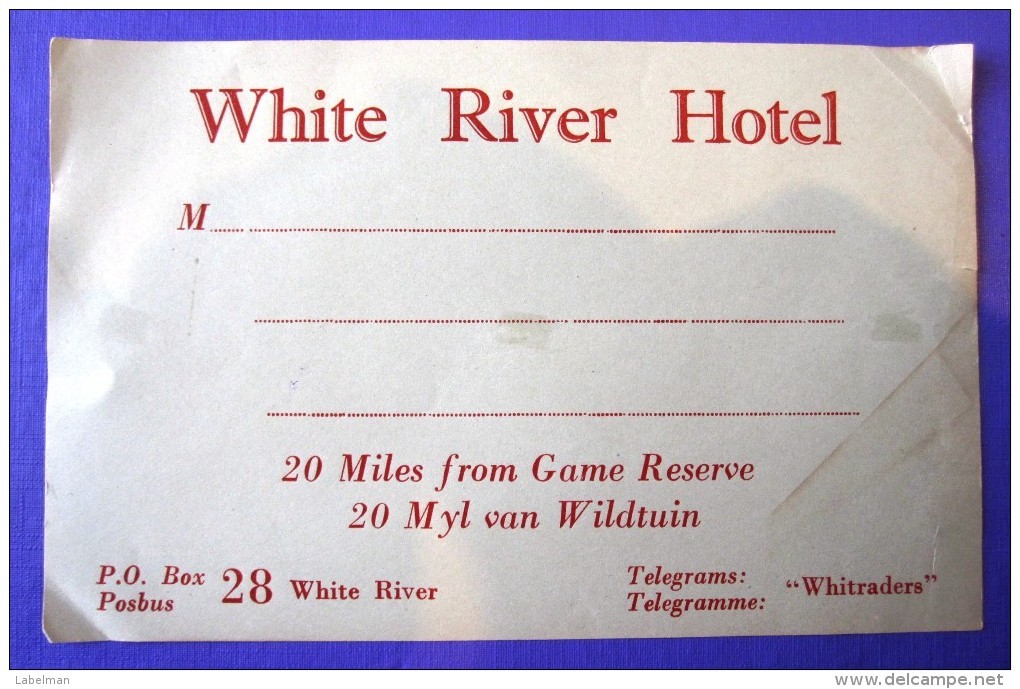 HOTEL MOTEL PENSION WHITE RIVER MPUMALANGA SOUTH AFRICA STICKER DECAL LUGGAGE LABEL ETIQUETTE AUFKLEBER - Hotel Labels