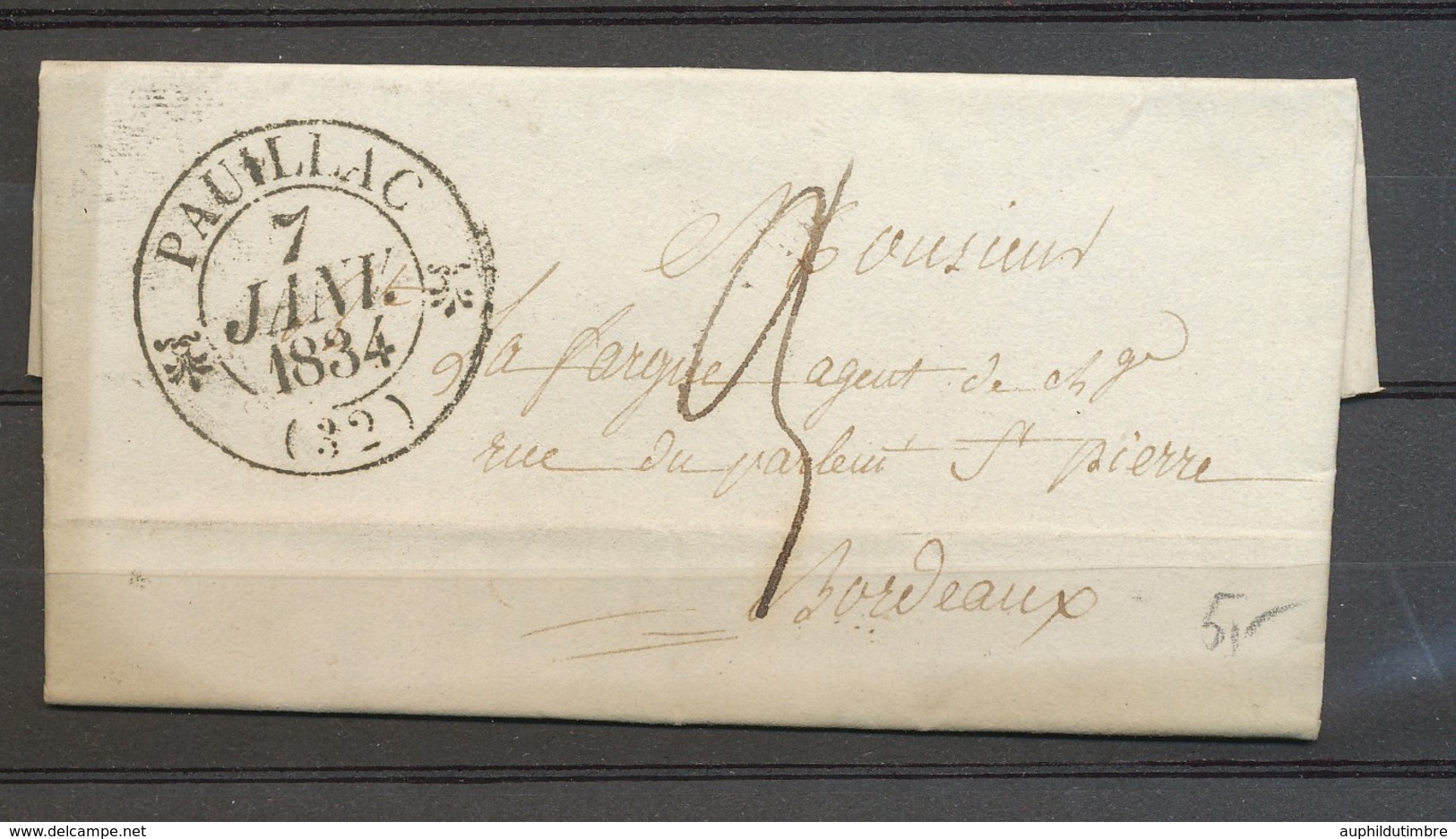 1834 Lettre CAD Type 12 1 Fleuron PAUILLAC (32) GIRONDE Superbe X3510 - 1801-1848: Précurseurs XIX