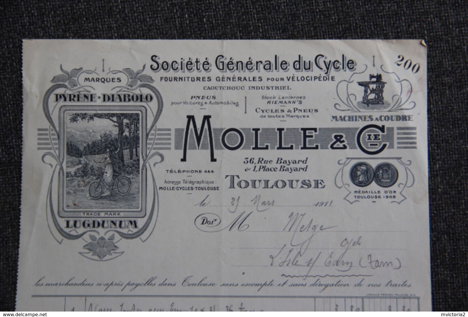 Facture Ancienne, TOULOUSE - Société Générale Du Cycle, MOLLE Et Cie - Deportes & Turismo