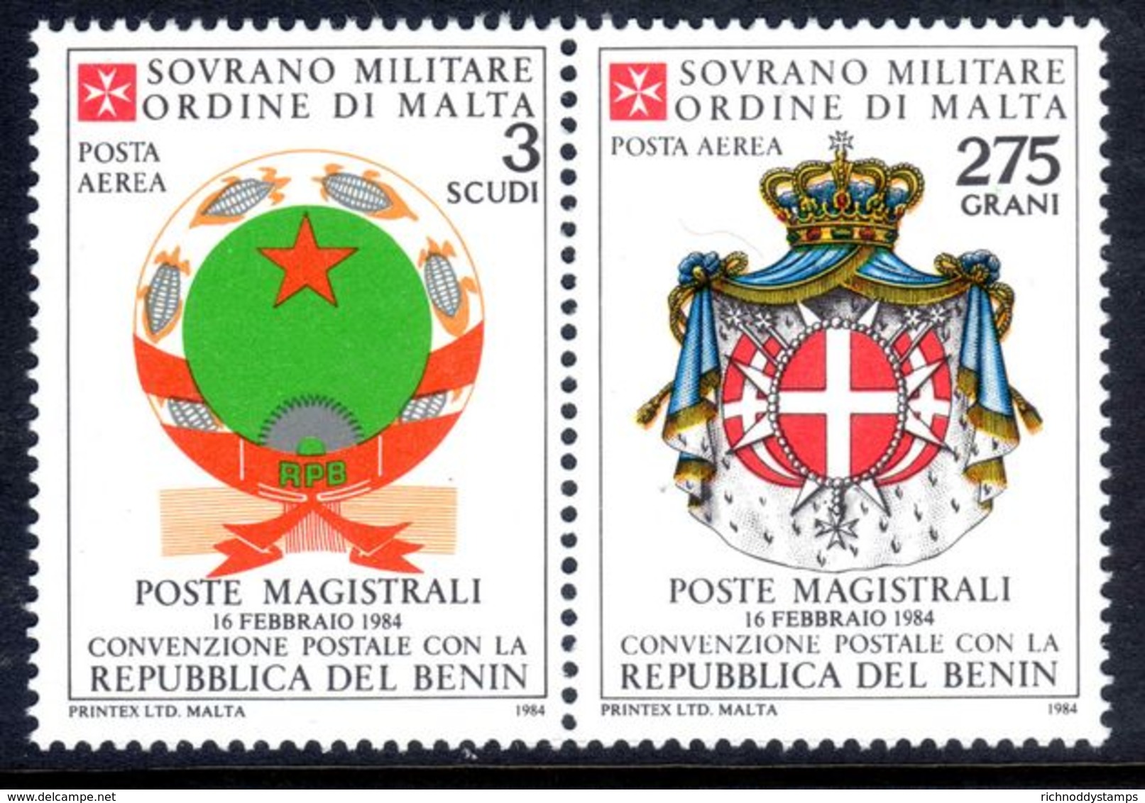 Sovereign Military Order Of Malta 1984 Postal Convention With Benin Unmounted Mint. - Malte (Ordre De)