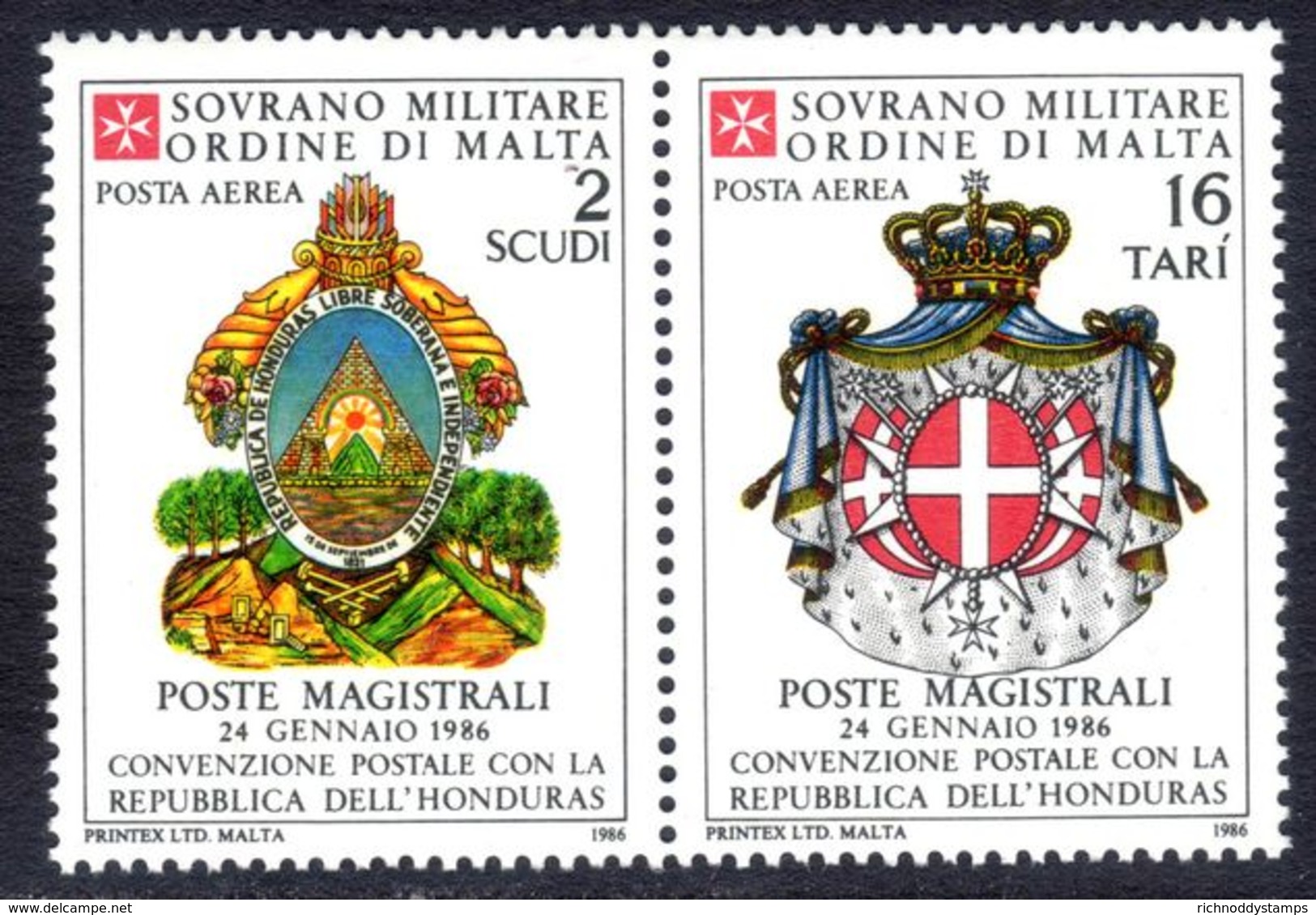 Sovereign Military Order Of Malta 1986 Postal Convention With Honduras Unmounted Mint. - Malte (Ordre De)