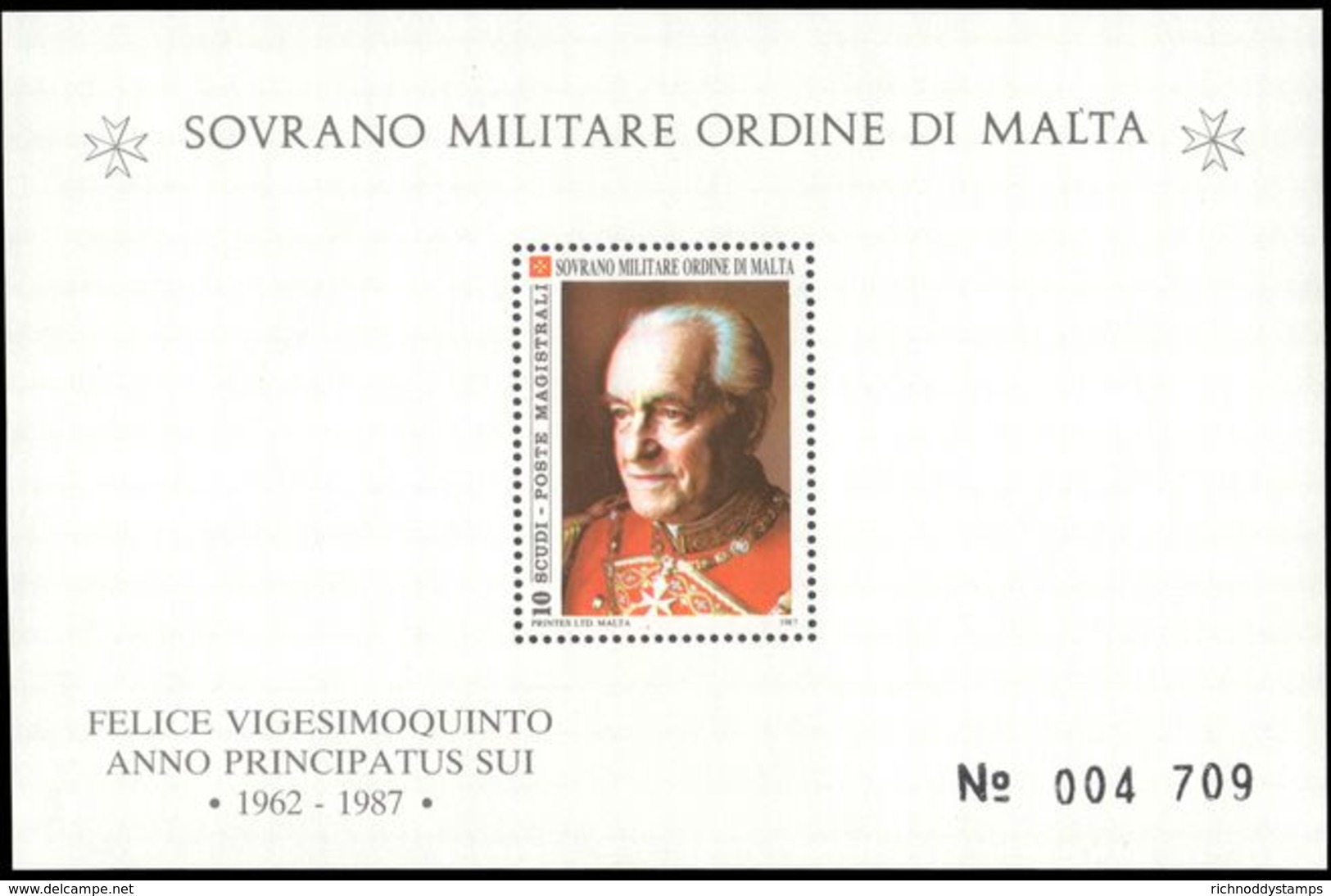 Sovereign Military Order Of Malta 1987 25th Anniversary Of The Election Of Father Mojana Souvenir Sheet Unmounted Mint. - Malta (la Orden De)