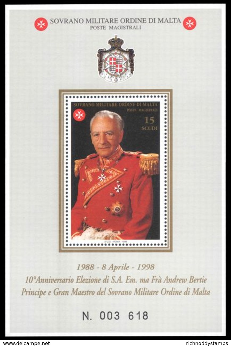 Sovereign Order Of Malta 1998 Father Andrew Bertie Souvenir Sheet Unmounted Mint. - Malte (Ordre De)