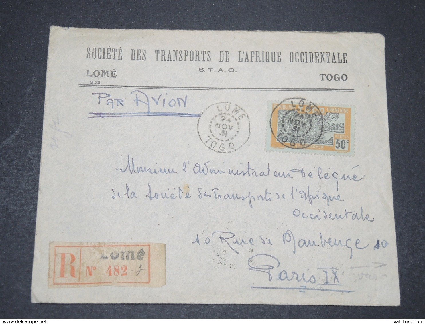 TOGO - Enveloppe Commerciale En Recommandé De Lomé Pour Paris En 1931 , Affranchissement Recto Et Verso - L 16395 - Brieven En Documenten