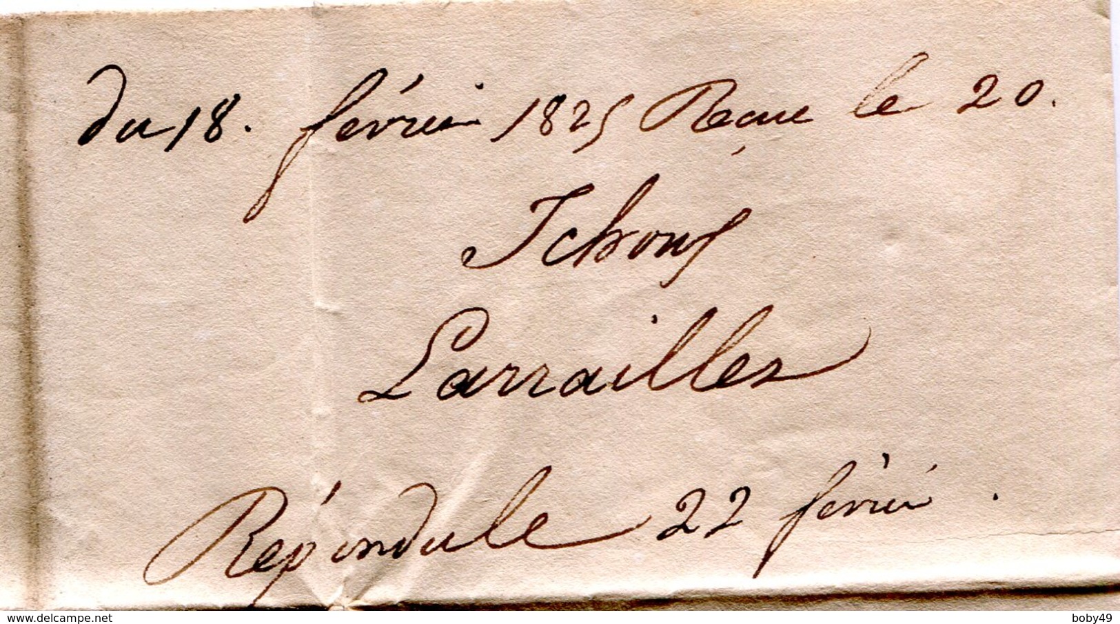 LANDES Des Forges D' YCHOUX LAC Du 18/02/1825 Avec Linéaire 38x10 De LIPOSTHEY Et Taxe De 3 Pour BORDEAUX - 1801-1848: Précurseurs XIX