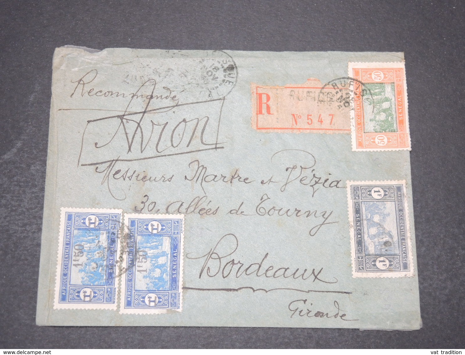 SÉNÉGAL - Enveloppe En Recommandé De Rufisque Pour Bordeaux En 1930 , Affranchissement Varié - L 16396 - Lettres & Documents