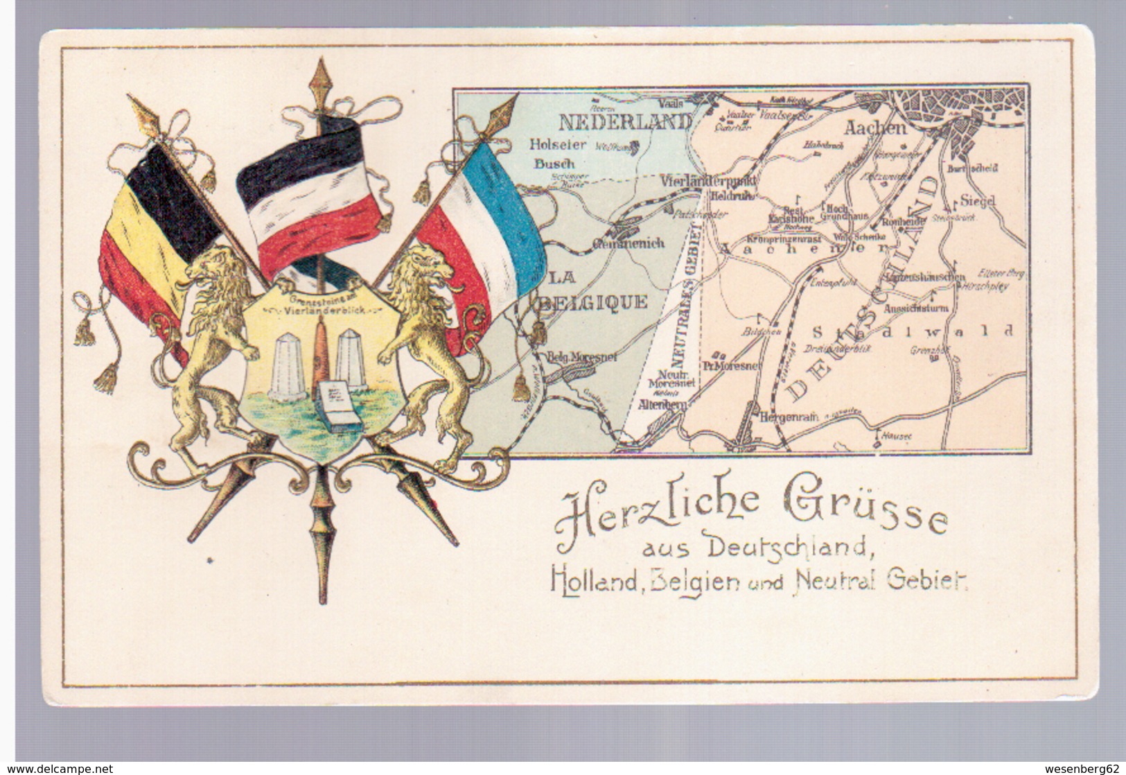 Herzliche Grusse Aus Deutschland Holland Belgien Und Neutral Gebiet Ca 1910 2 Scans - Plombières
