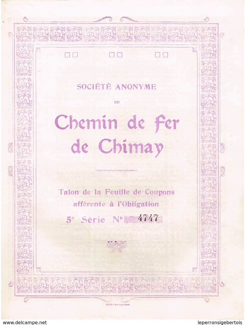 Obligation Ancienne - Chemin De Fer De Chimay - Titre De 1876 - - Spoorwegen En Trams