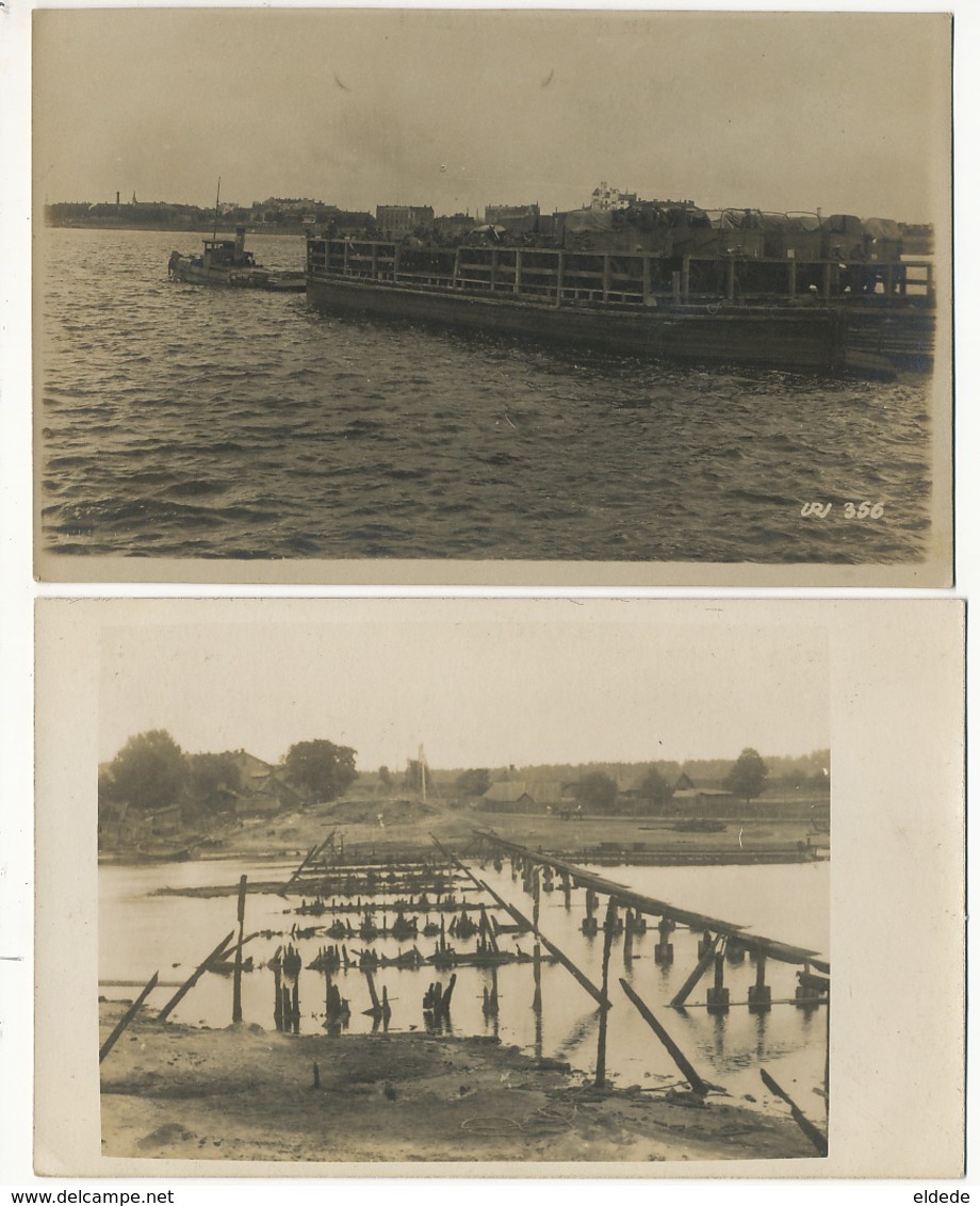 2  Real Photo WWI Russian Prisoners Building A Bridge Near Riga  Sept 1917 - Lettonie