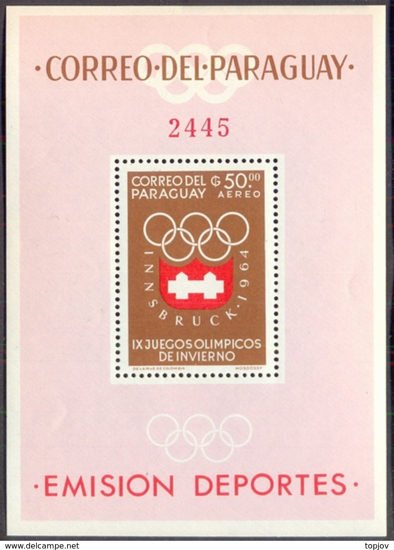 PARAGUAY - OLYMPIC INNSBRUCK - Perf MS - Mich. Bl.  48 - **MNH - 1964 - Winter 2012: Innsbruck (Olympische Jugendspiele)