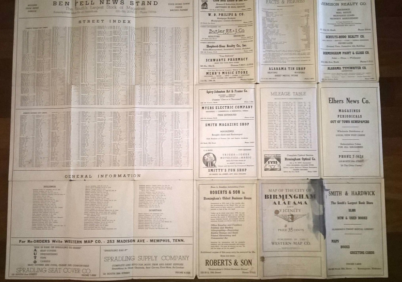 MAP OF THE CITY OF BIRMINGHAM ALABAMA WESTERN MAP. CO. 1930/40 ADVERTISING - Cartes Routières