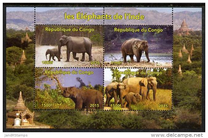 153161 (Animals) Congo 2015 Indian Elephants Perf Sheetlet Containing 4 Values Unmounted Mint - Elephants