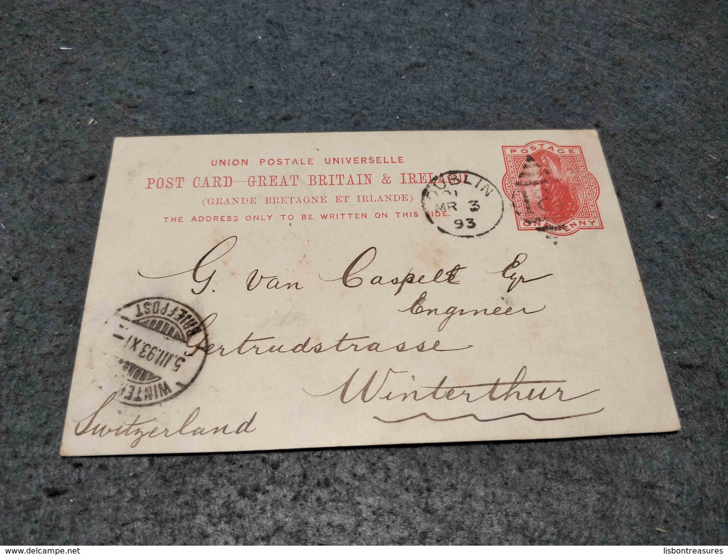 IRELAND STATIONERY CARD DUBLIN TO WINTERTHUR 1893 - Postal Stationery