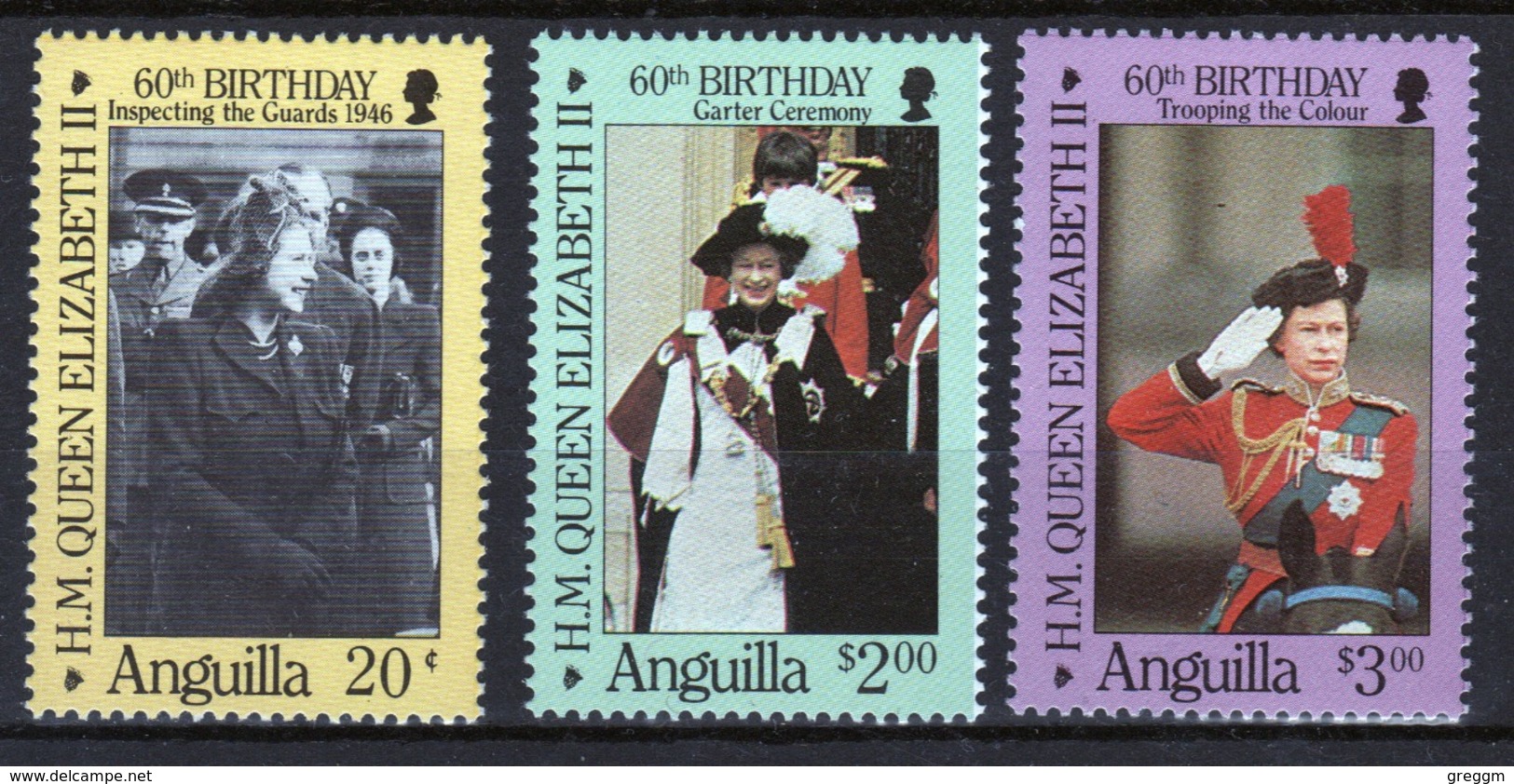 Anguilla Set Of Stamps To Celebrate The 60th Birthday Of Queen Elizabeth. - Anguilla (1968-...)