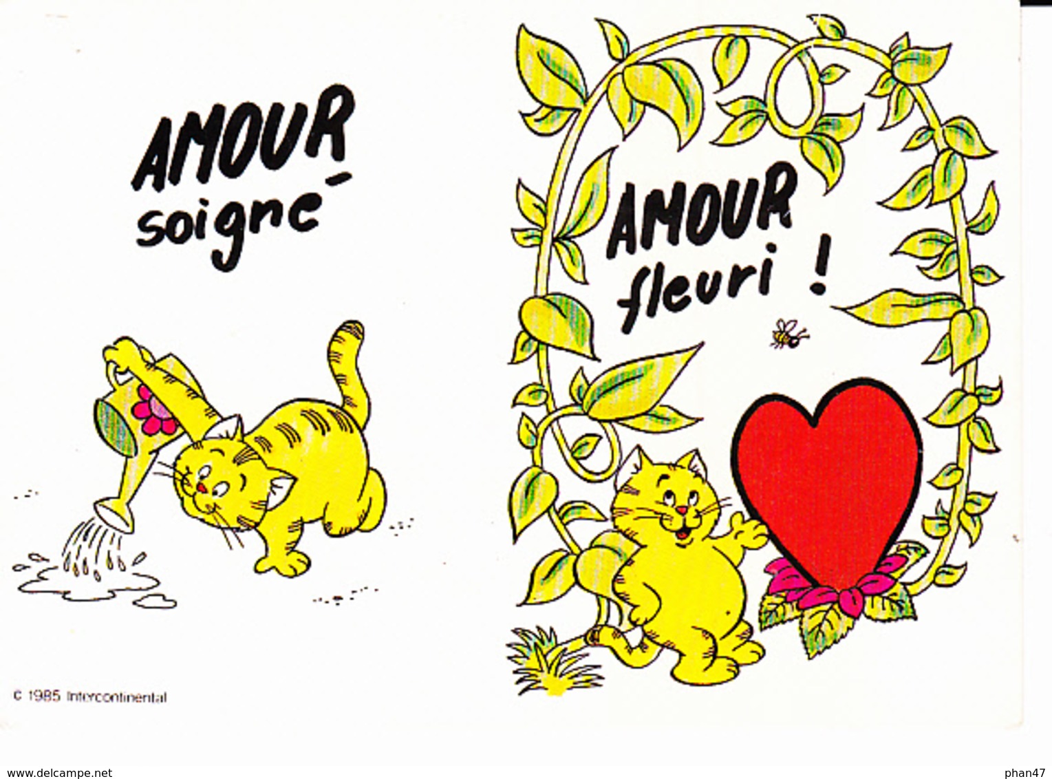 Amour Soigné, Amour Fleuri !, Chats, Coeur, Arrosoir, Ed. Francis Jaeger 1985 - Humour