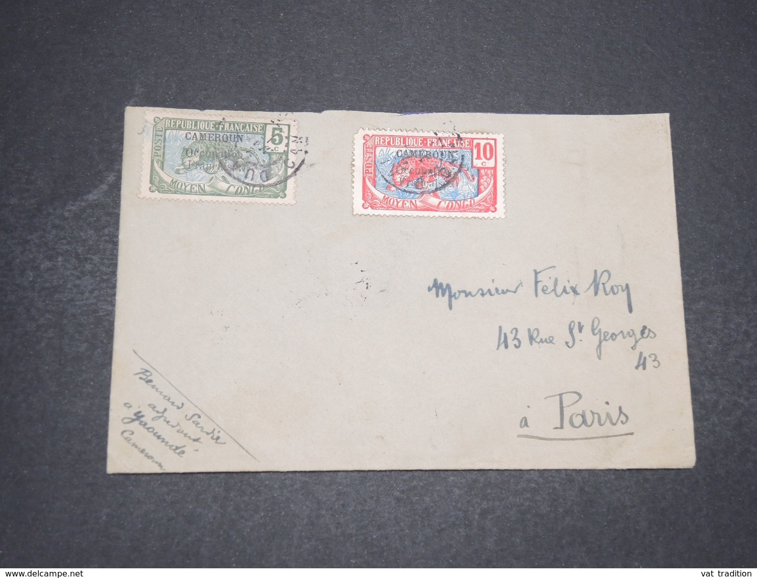 CAMEROUN - Enveloppe De Yaoundé Pour Paris En 1917 , Affranchissement Surchargés - L 16505 - Lettres & Documents