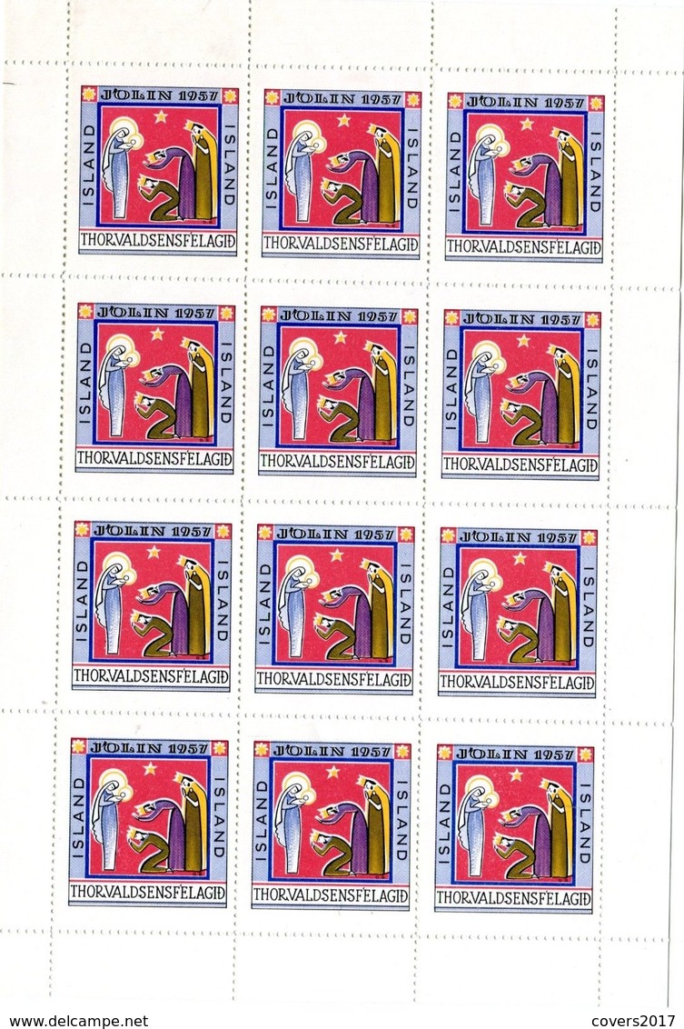 Iceland/Islande/Ijsland/Island Thorvaldsen 1957 Christmas Seal MNH Sheet - Blocks & Kleinbögen