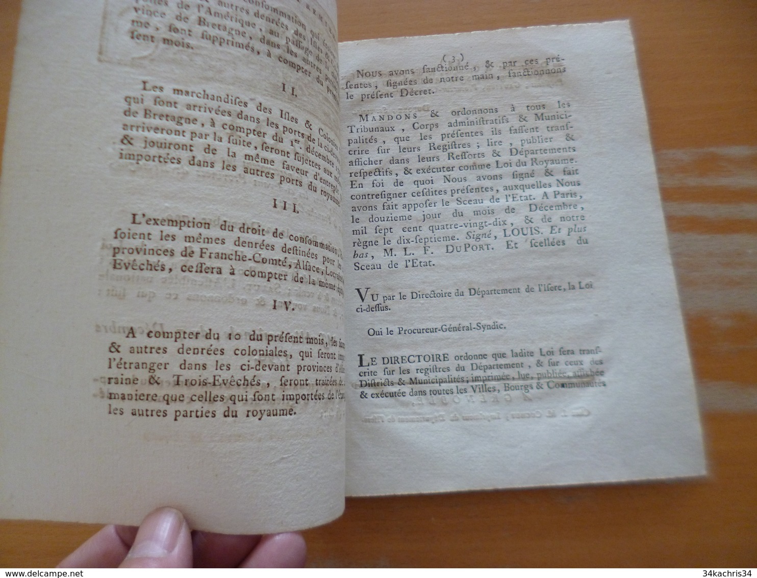 Loi Denrées Des Colonies Françaises Pour Bretagne Lorraine Et Franche Comté 12/12/1790 Duport - Decrees & Laws