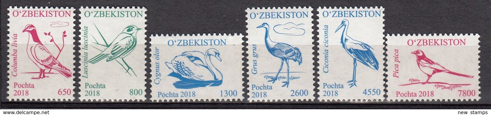 Uzbekistan 2018 Definitives Birds 6v MNH - Uzbekistan