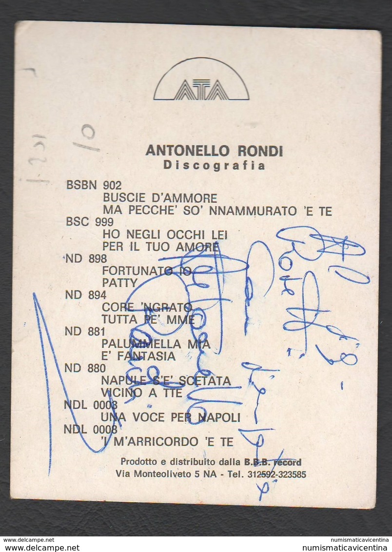 Musica Antonello Rondi Cantanti Italiani Singers Chanteurs Music Musique ATA Records - Autographes