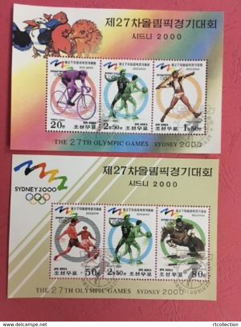 Korea 1998 - 2 M/S Olympic Games 2000 Australia Sydney Sports Cycling Soccer Football Horses Stamps CTO Mi BL408-409 - Horses