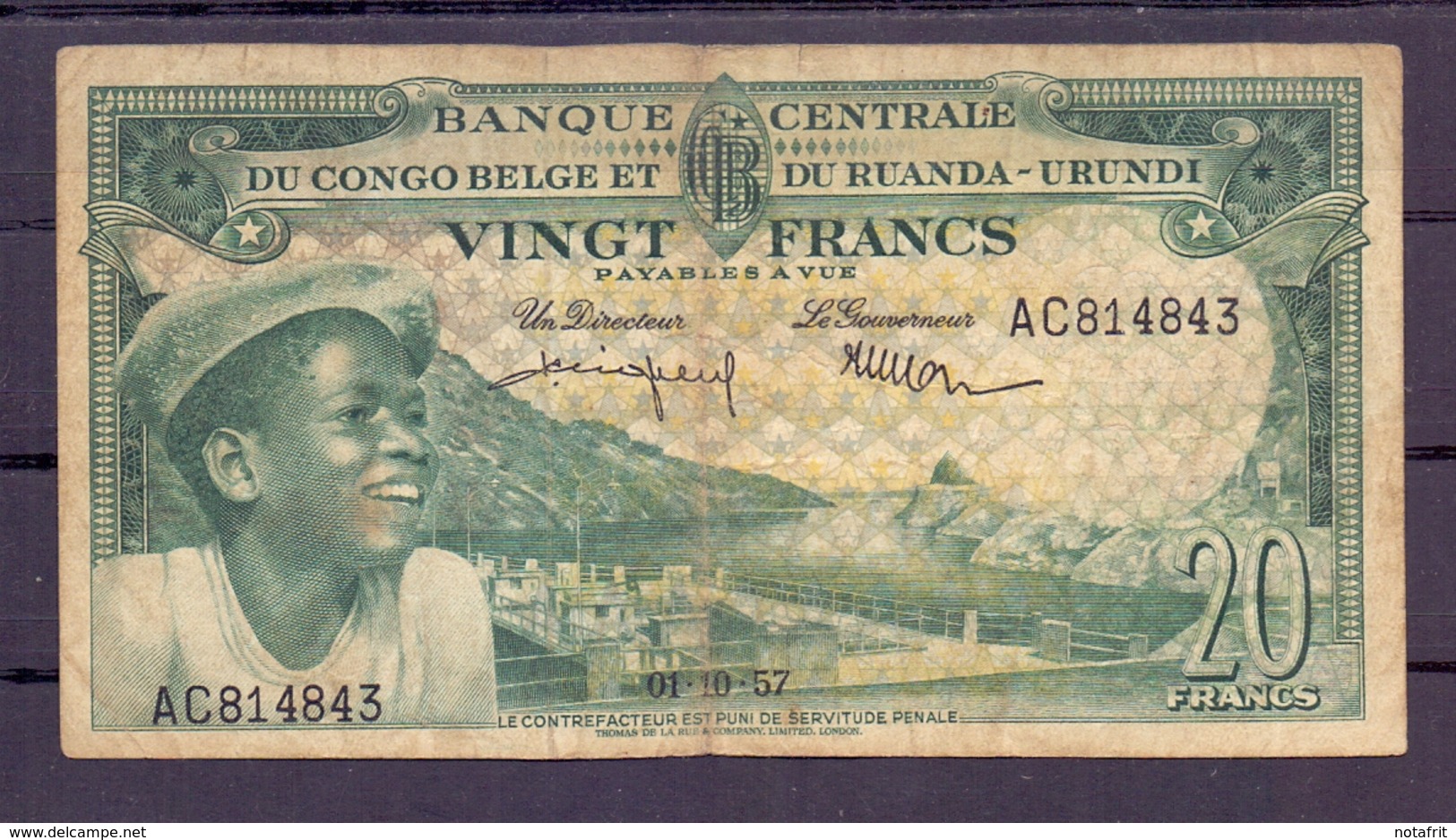 Belgian Congo Ruanda Urundi  20 Fr 1957  Fine - Other - Africa