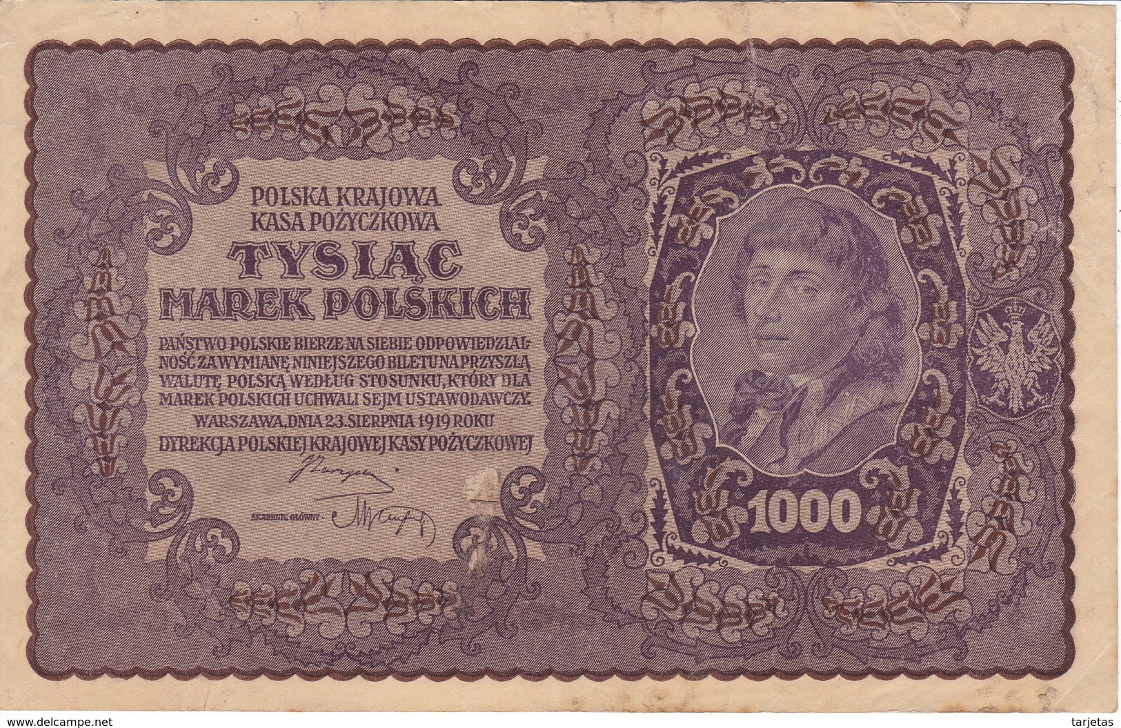 BILLETE DE POLONIA DE 1000 MAREK  1ª SERIE BU DEL AÑO 1919 (BANK NOTE) - Polonia