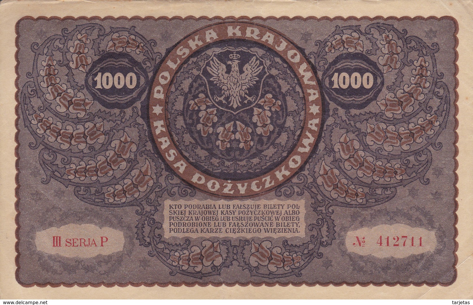 BILLETE DE POLONIA DE 1000 MAREK  3ª SERIE P DEL AÑO 1919 (BANK NOTE) - Poland