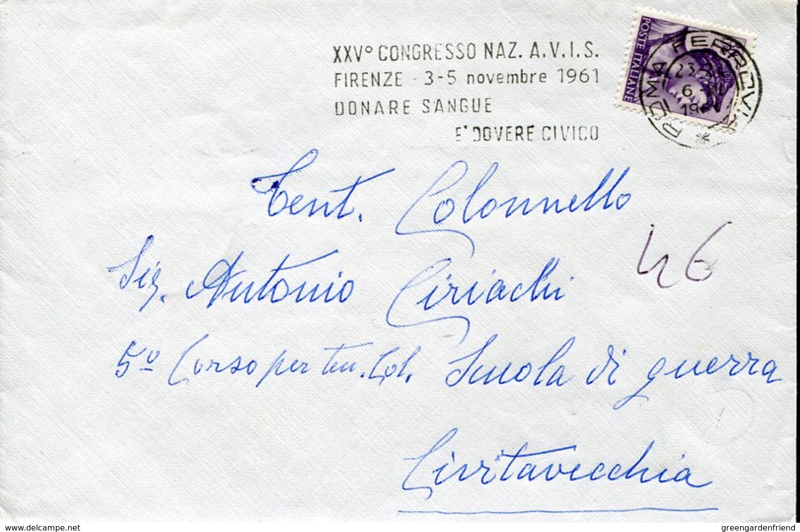 33657 Italia,special Postmark Roma 1961, Blood Donors Donneur De Sang Congress In Florence AVIS Congress - Medicina