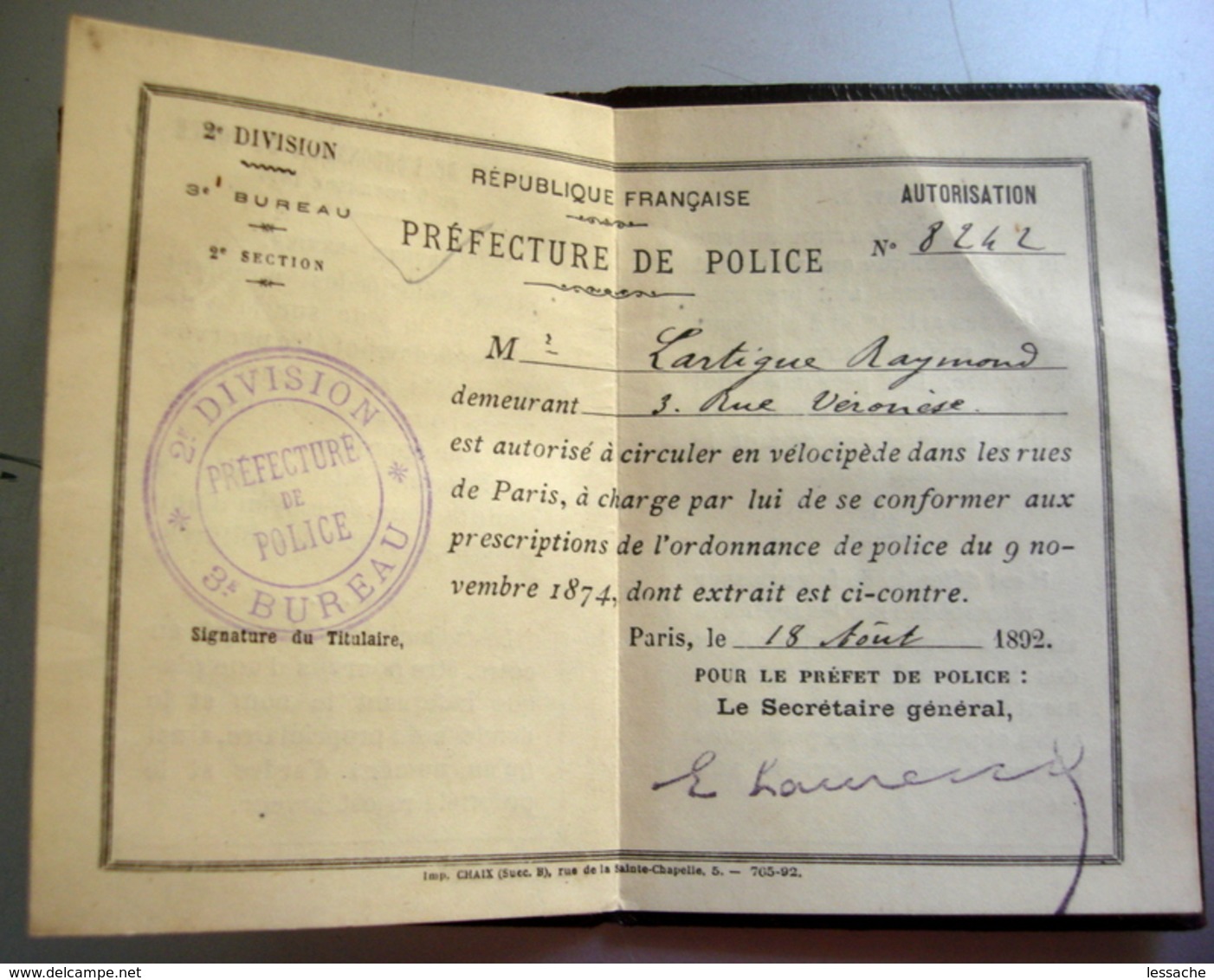 Carte Circulation En Vélocipède Dans Paris De 1892 - Non Classés