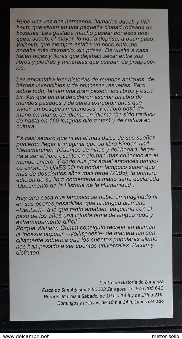 CUENTOS DE LOS HERMANOS GRIMN - CENTRO DE HISTORIA DE ZARAGOZA. - Otros & Sin Clasificación