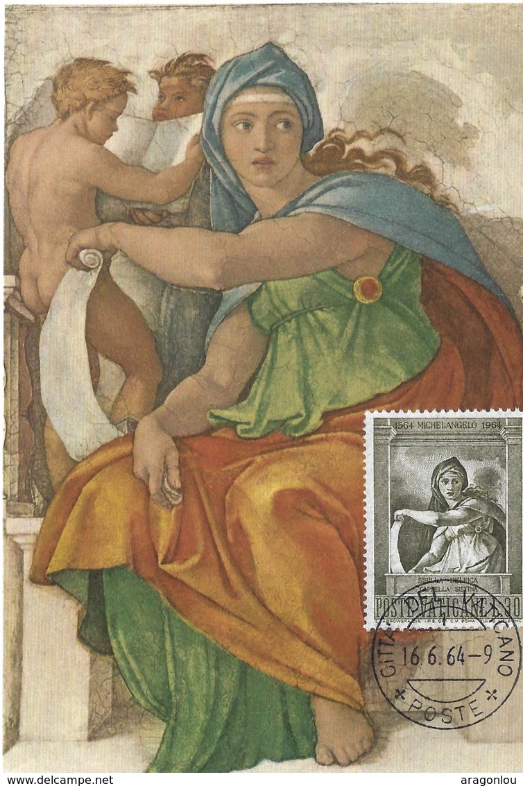 Sibilla Delphica-Michelangelo-Roma, 16.6. 1964 , L30 (2scans) - Cartes-Maximum (CM)