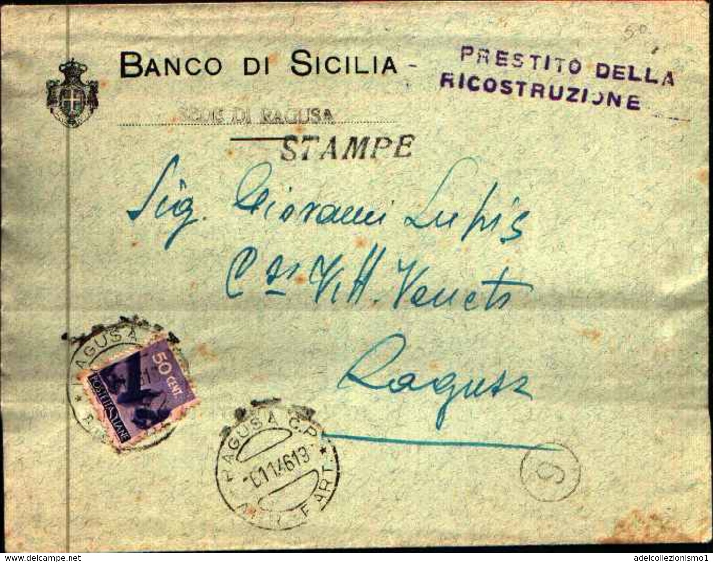 87704) Lettera Tariffa Stampe Con 50c.democratica Da Ragusa Per Città Il 6/11/1946 - 1946-60: Marcofilia