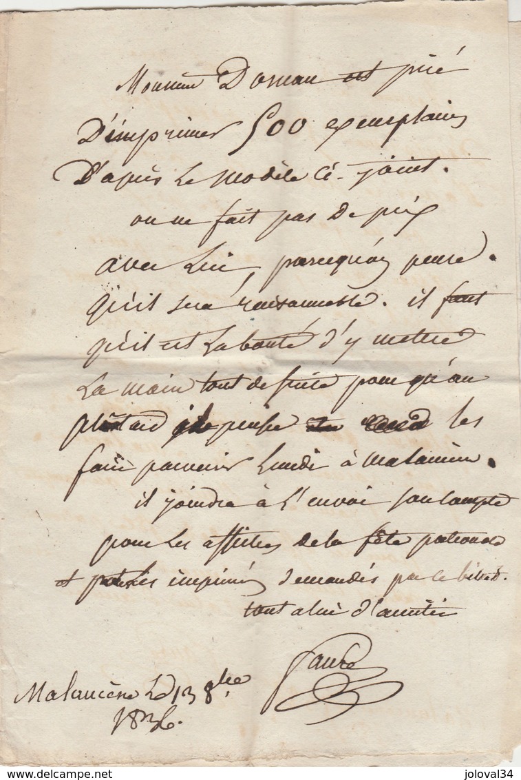 Lettre Sans Marque Postale De MALAUCENE Vaucluse  13/10/1836 Pour Carpentras - 1801-1848: Précurseurs XIX