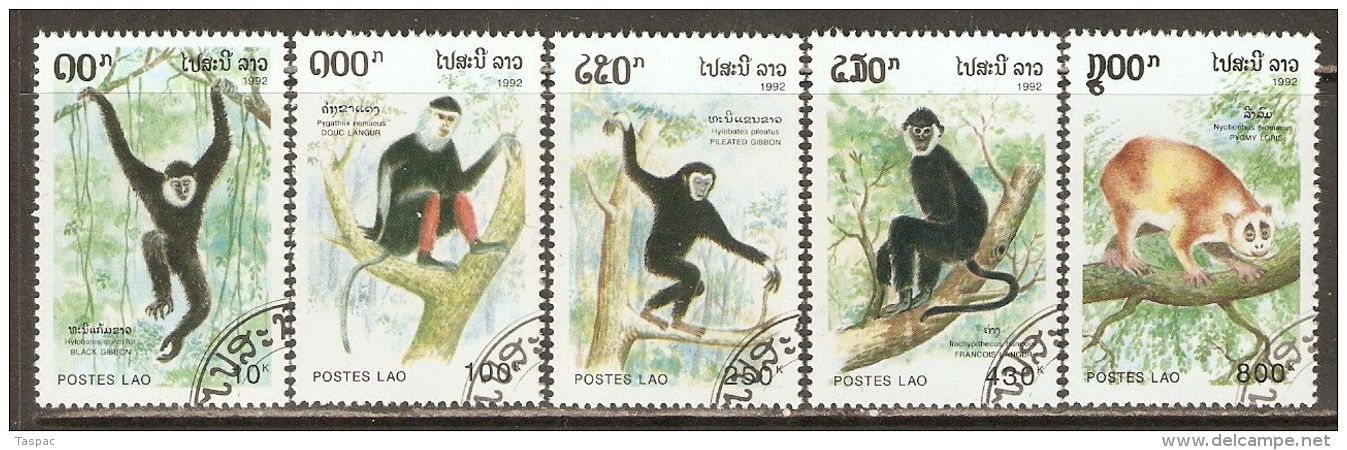 Laos 1992 Mi# 1337-1341 Used - Apes - Chimpanzees