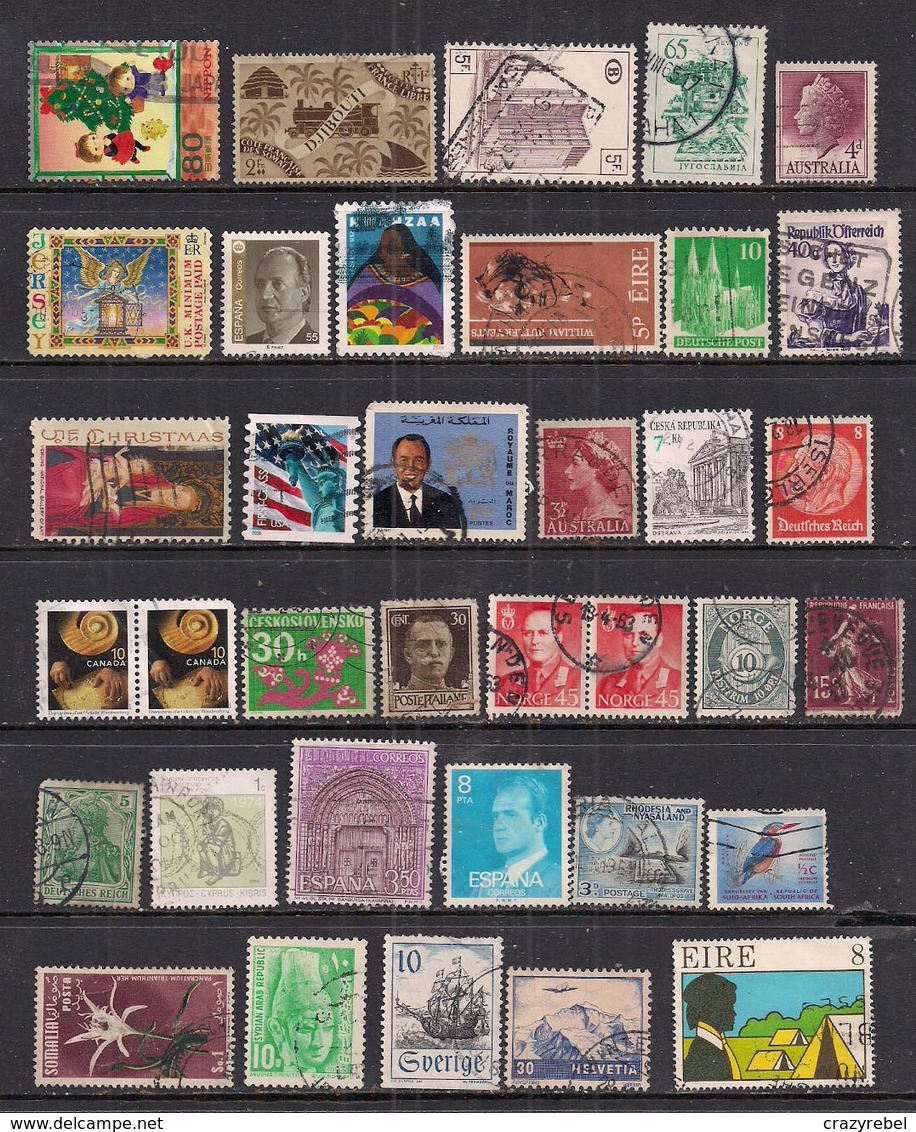 World Mixed Selection Of 36 Used Stamps Various Countries ( E1055 ) - Collections (without Album)