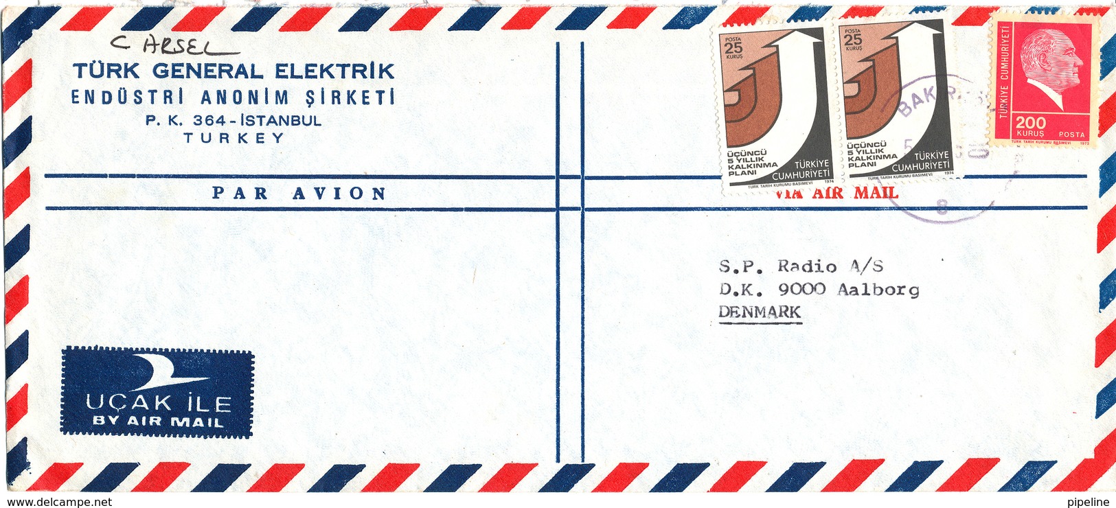 Turkey Air Mail Cover Sent To Denmark - Airmail