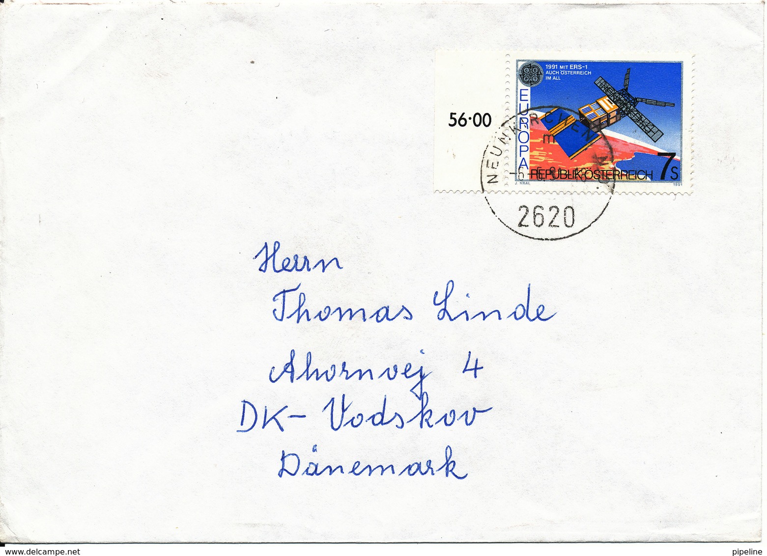 Austria Cover Sent To Denmark Neunkirchen 6-5-1991 With Single EUROPA CEPT Stamp - Lettres & Documents