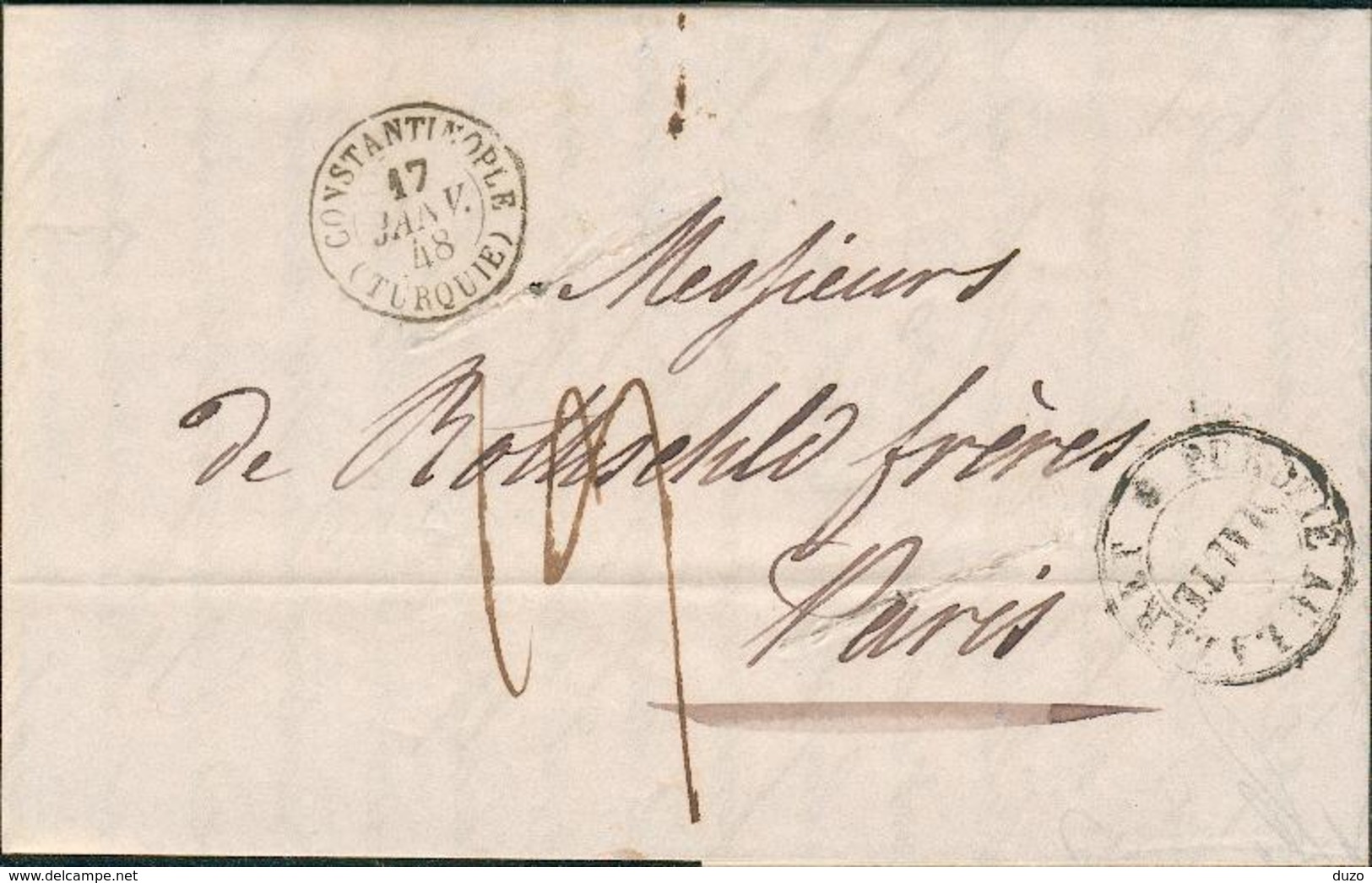 1848 -LAC De Constantinople (Turquie) Transit à Malte Cachet"purifié Au Lazaret" Pour Rothschild Paris -voir Descriptif - ...-1858 Prephilately