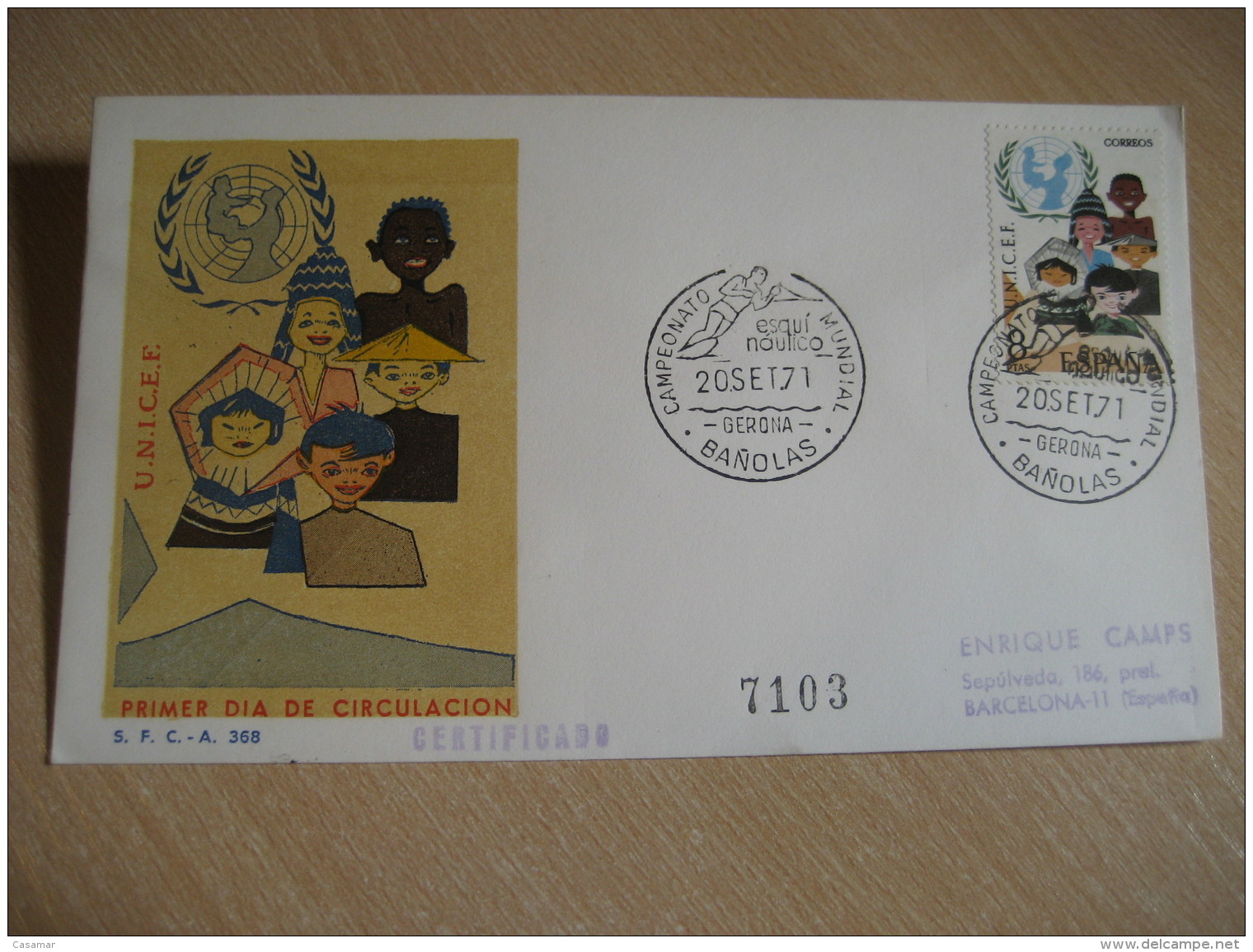 WATER-SKIING Surfriding Water Skiing BAÑOLAS Banyoles Gerona Girona 1971 Cancel Cover SPAIN - Wasserski