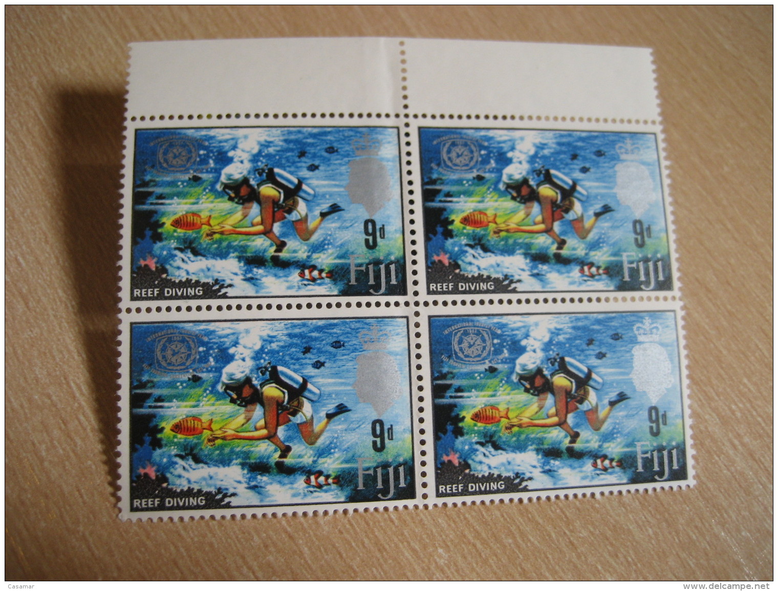 DIVING Reef Yvert 209 Block Of 4 Unhinged Stamp FIJI - Tauchen