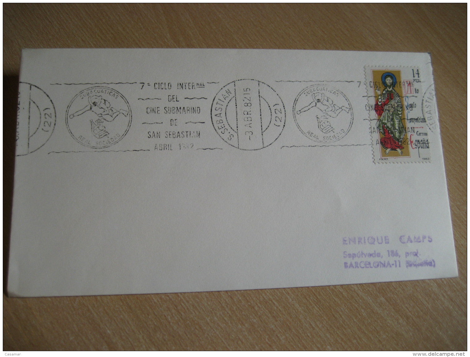 DIVING Cine Submarino Cinema Film Real Sociedad Football Club SAN SEBASTIAN Guipuzcoa 1982 Cancel Cover SPAIN - Tauchen