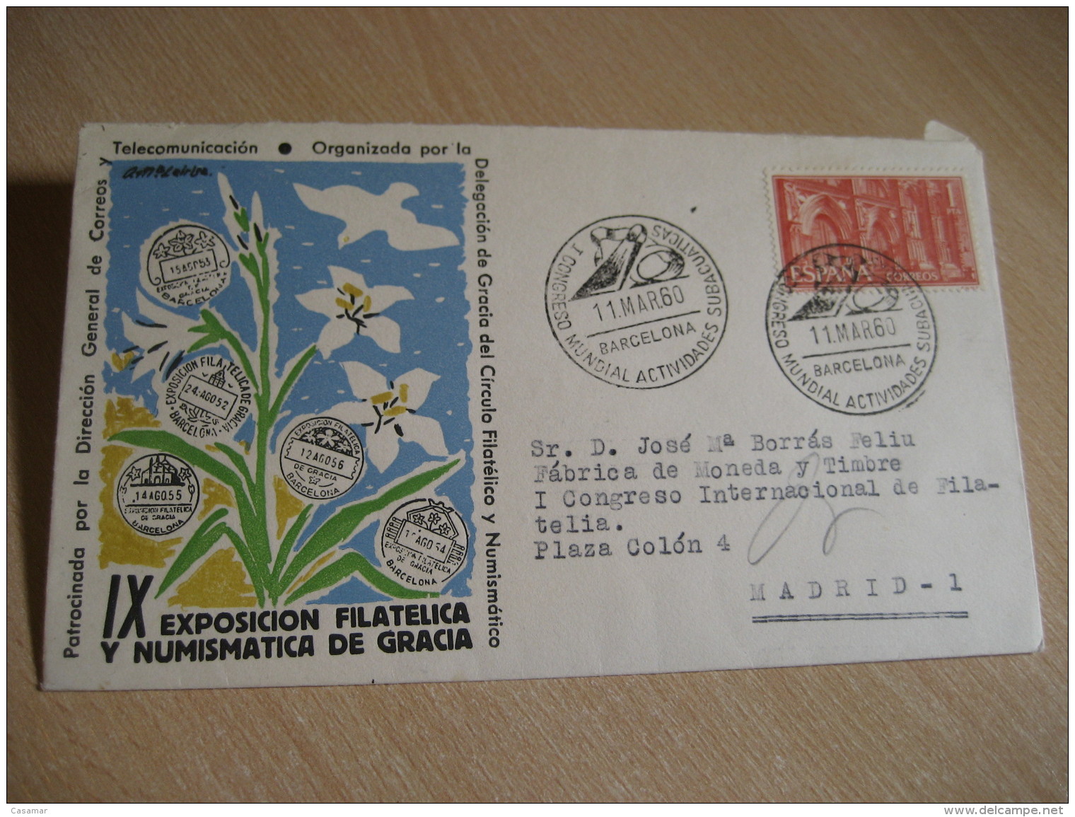 DIVING Congreso Mundial Actividades Subacuaticas BARCELONA 1960 Cancel Cover SPAIN - Plongée