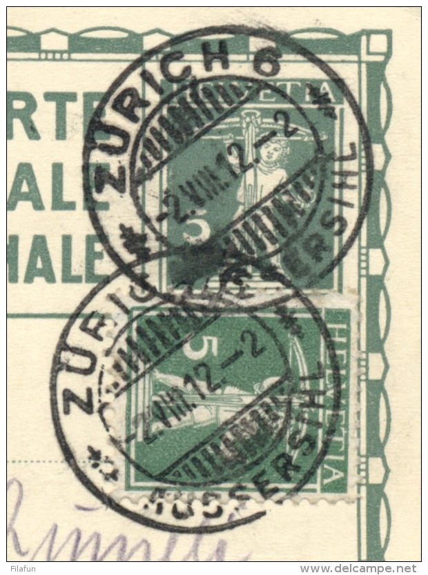 Schweiz - 1912 - 5c Tellknabe - Bundesfeier Postkarte + Extra Stamp Sent From Zürich - Postwaardestukken