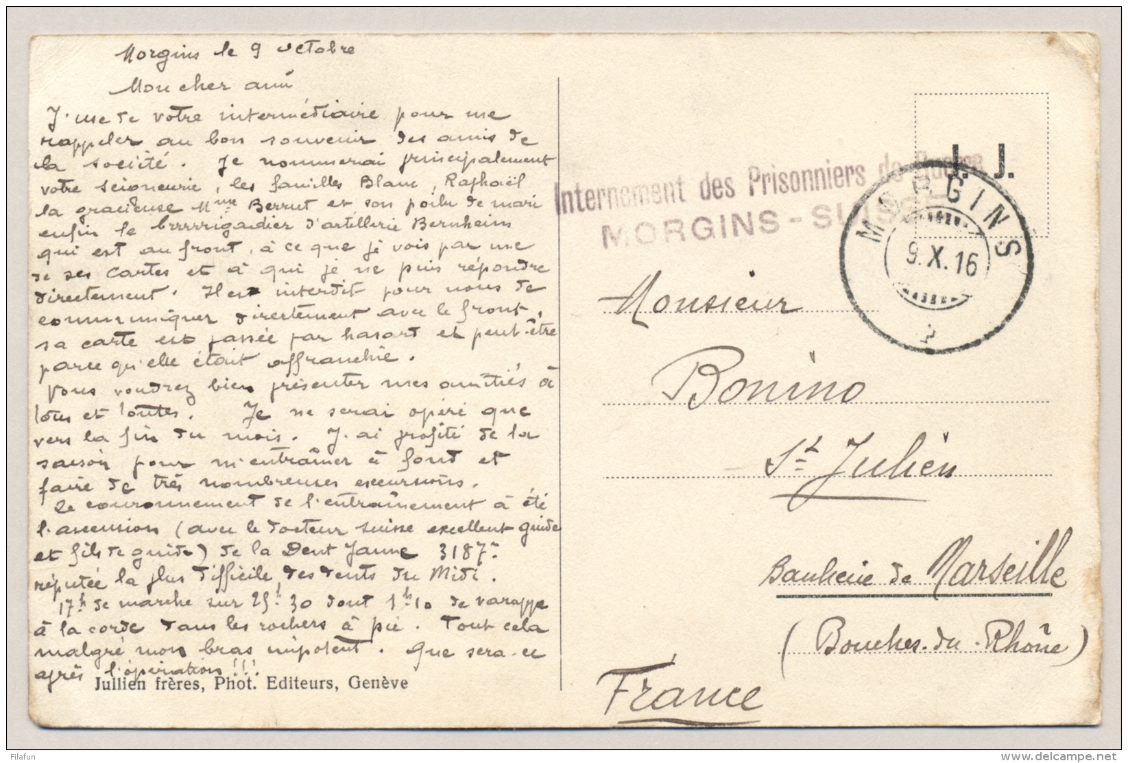 Schweiz - 1916 - POW-postcard From MORGINS To Marseille / France - Documenten