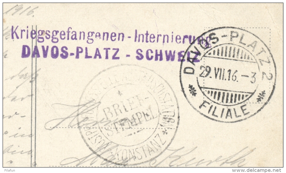 Schweiz - 1916 - Konstanz Censored POW-postcard From DAVOS-PLATZ To Berlin / Deutschland - Documenten